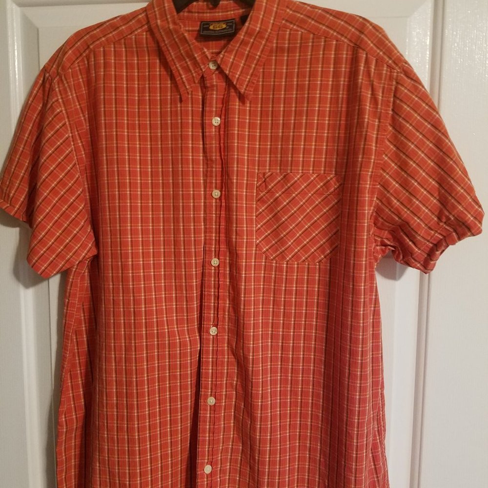 Route 66 Button Down Orange/BLK Plaid Shirt Large